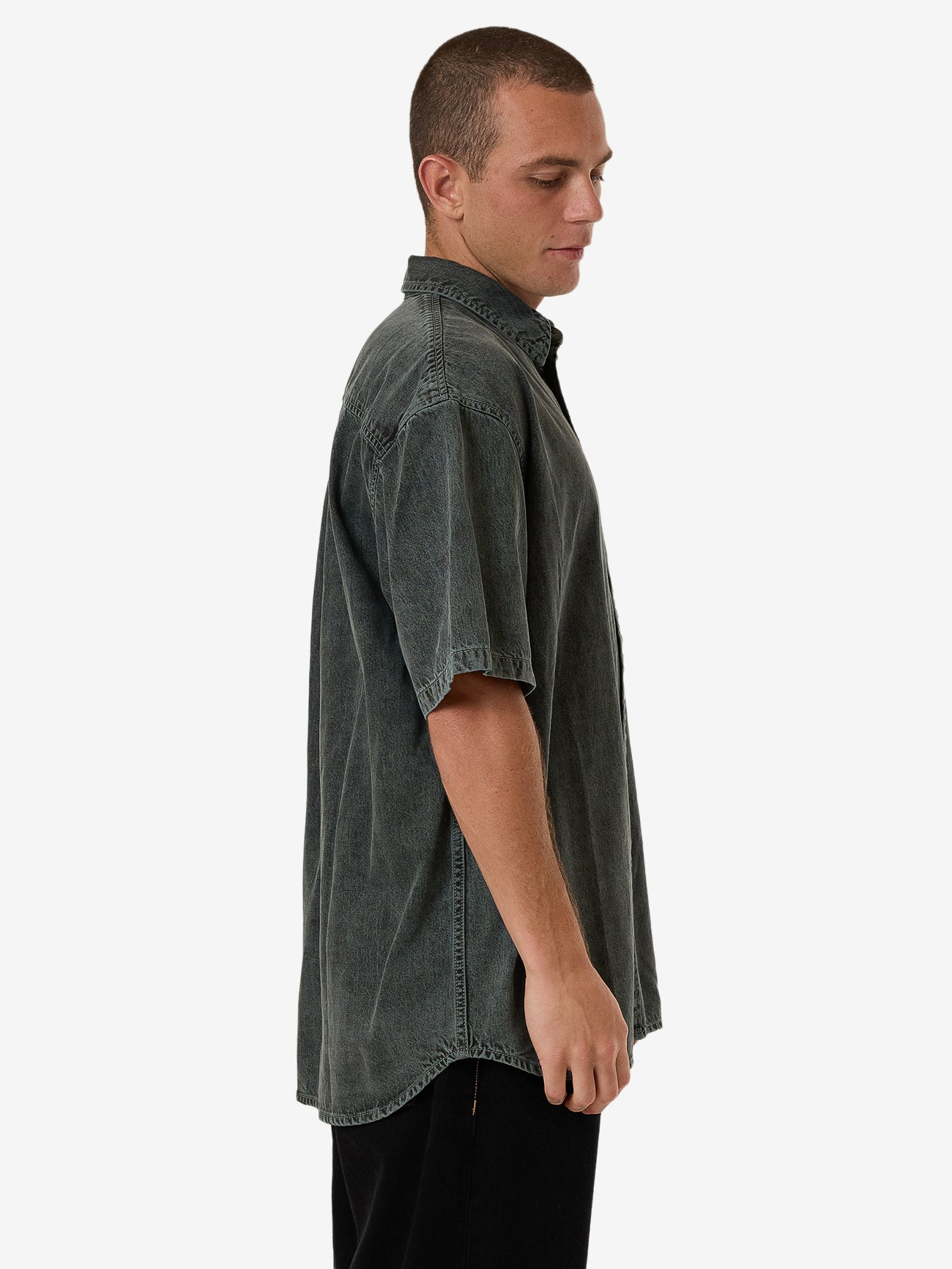 Canyon Oversize Short Sleeve Denim Shirt - Dark Forest XS