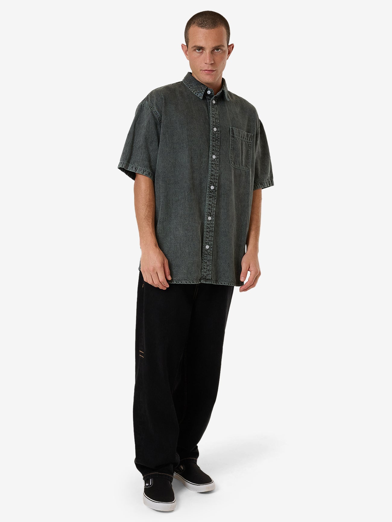 Canyon Oversize Short Sleeve Denim Shirt - Dark Forest XS