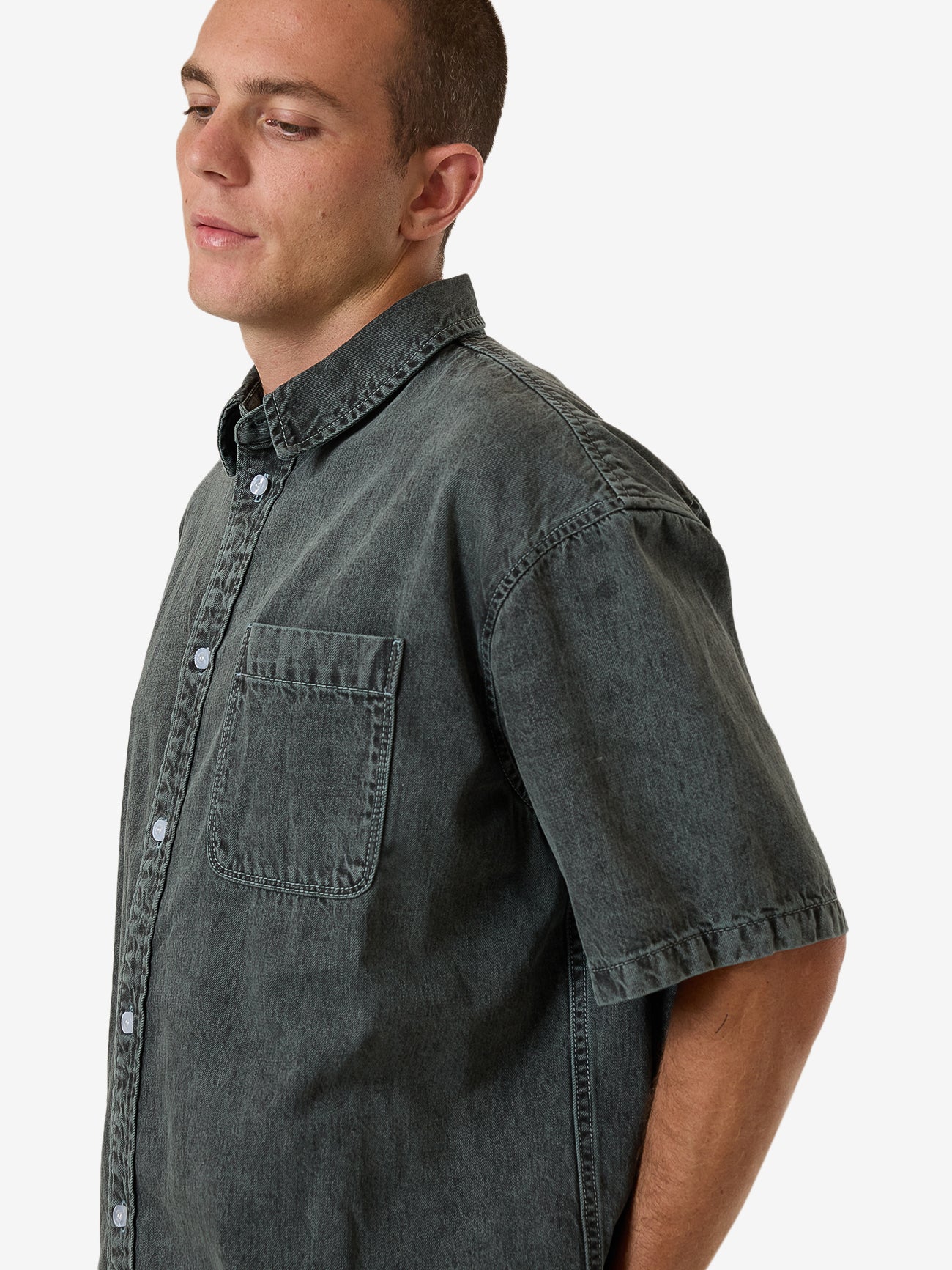 Canyon Oversize Short Sleeve Denim Shirt - Dark Forest XS