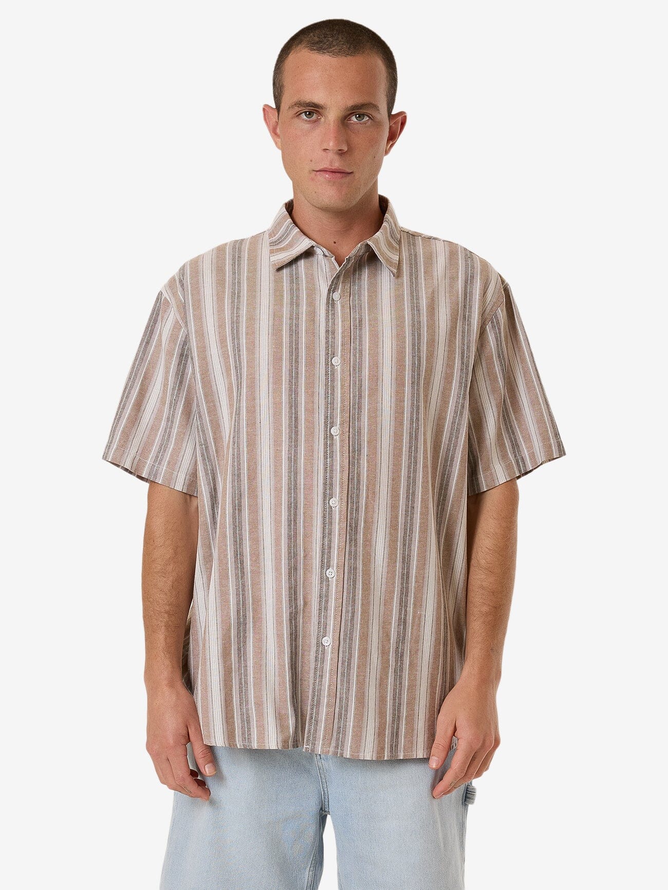 Unlocked Stripe Short Sleeve Shirt - Breen XS