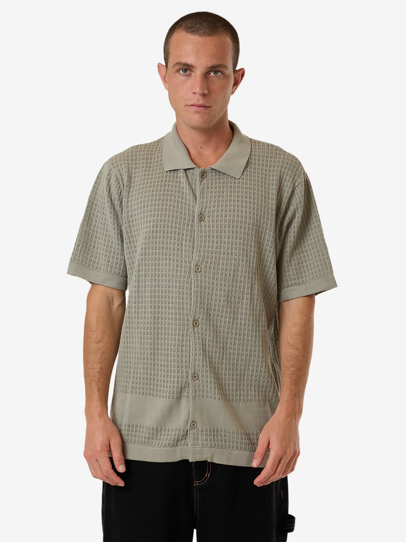 Lost In Paradise Knit Bowling Shirt - Aluminium XS