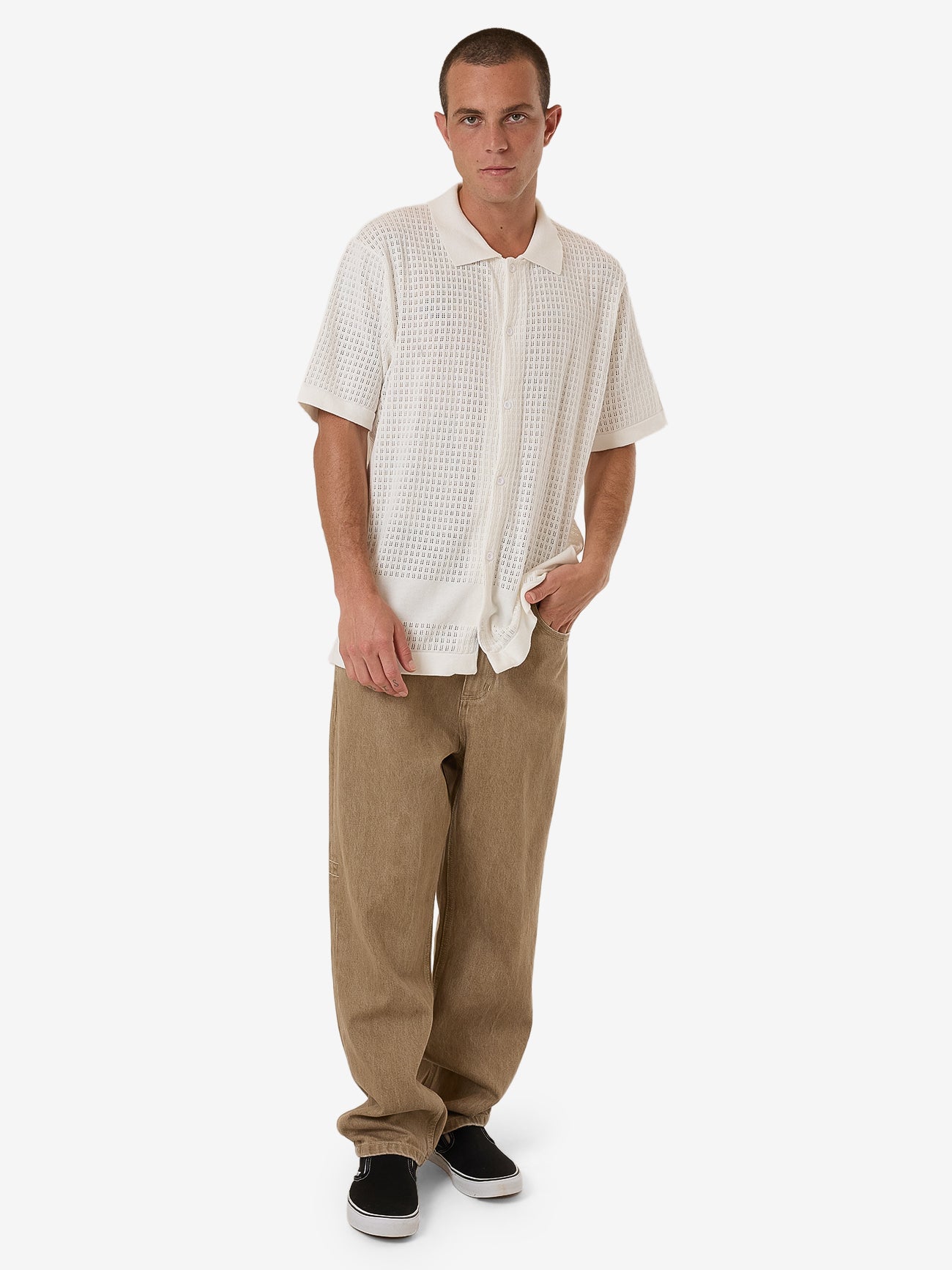 Lost In Paradise Knit Bowling Shirt - Unbleached XS