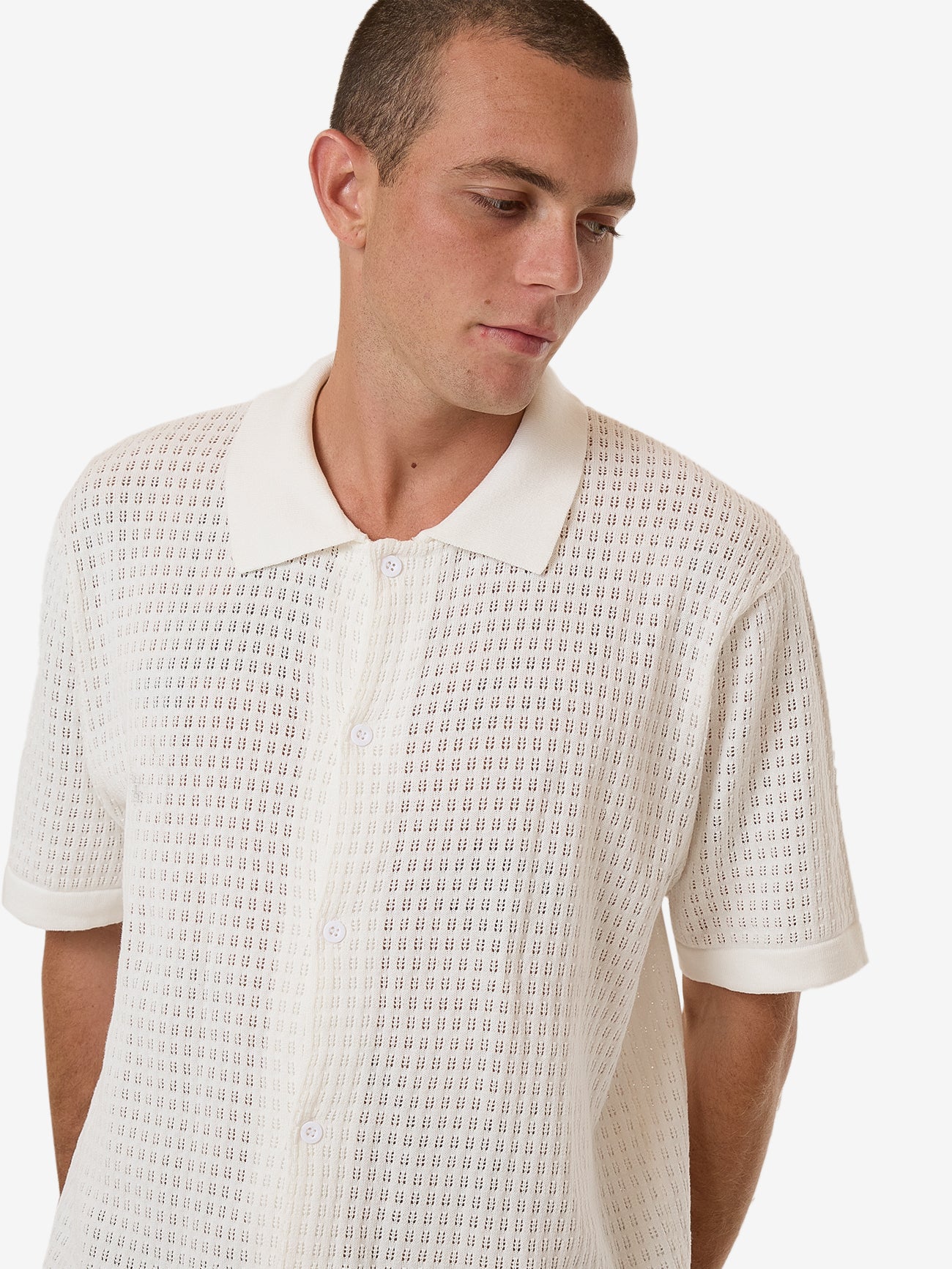 Lost In Paradise Knit Bowling Shirt - Unbleached XS