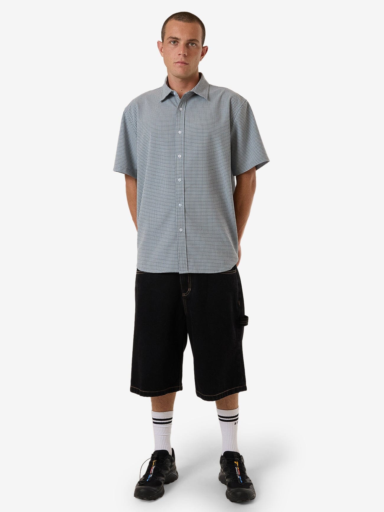 Morphing Check Short Sleeve Shirt - Crystal Blue XS