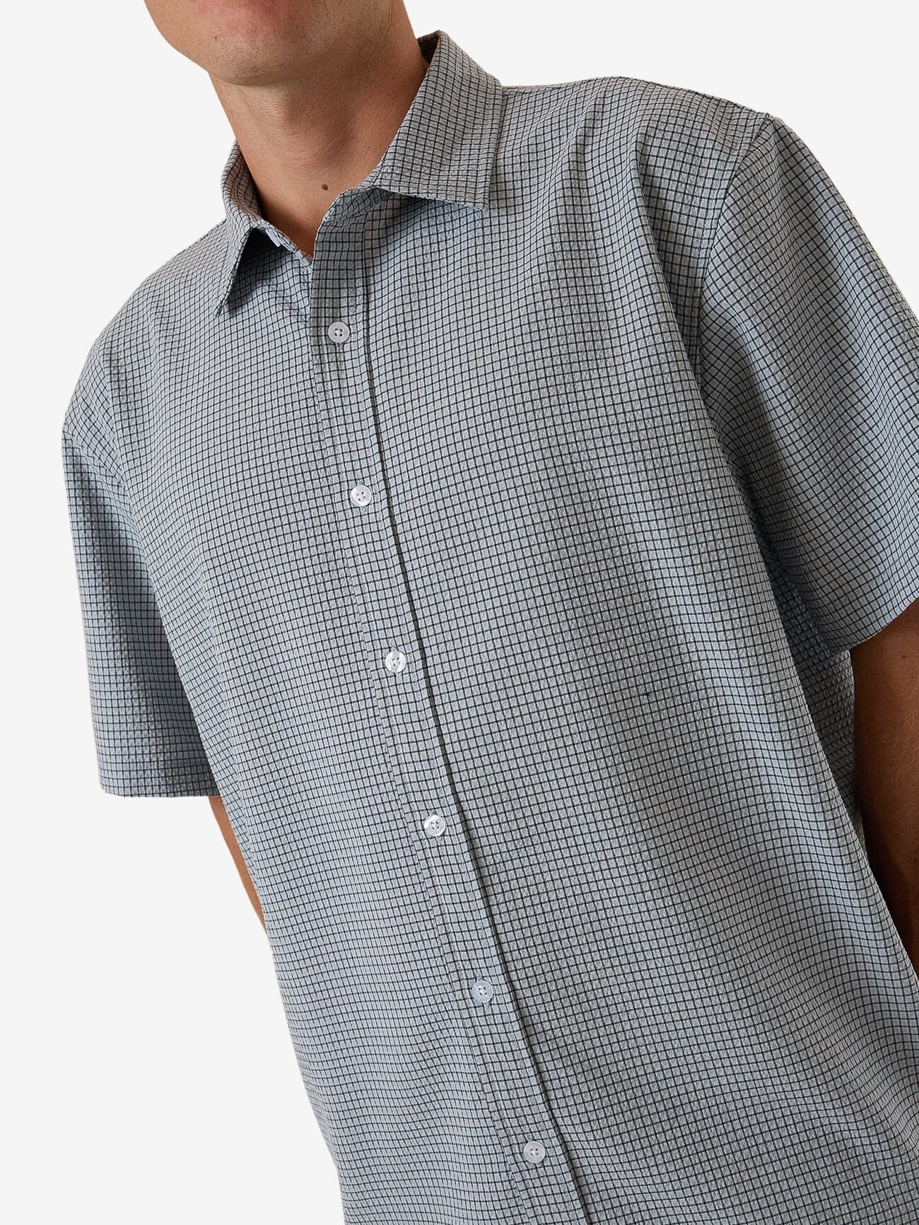 Morphing Check Short Sleeve Shirt - Crystal Blue XS