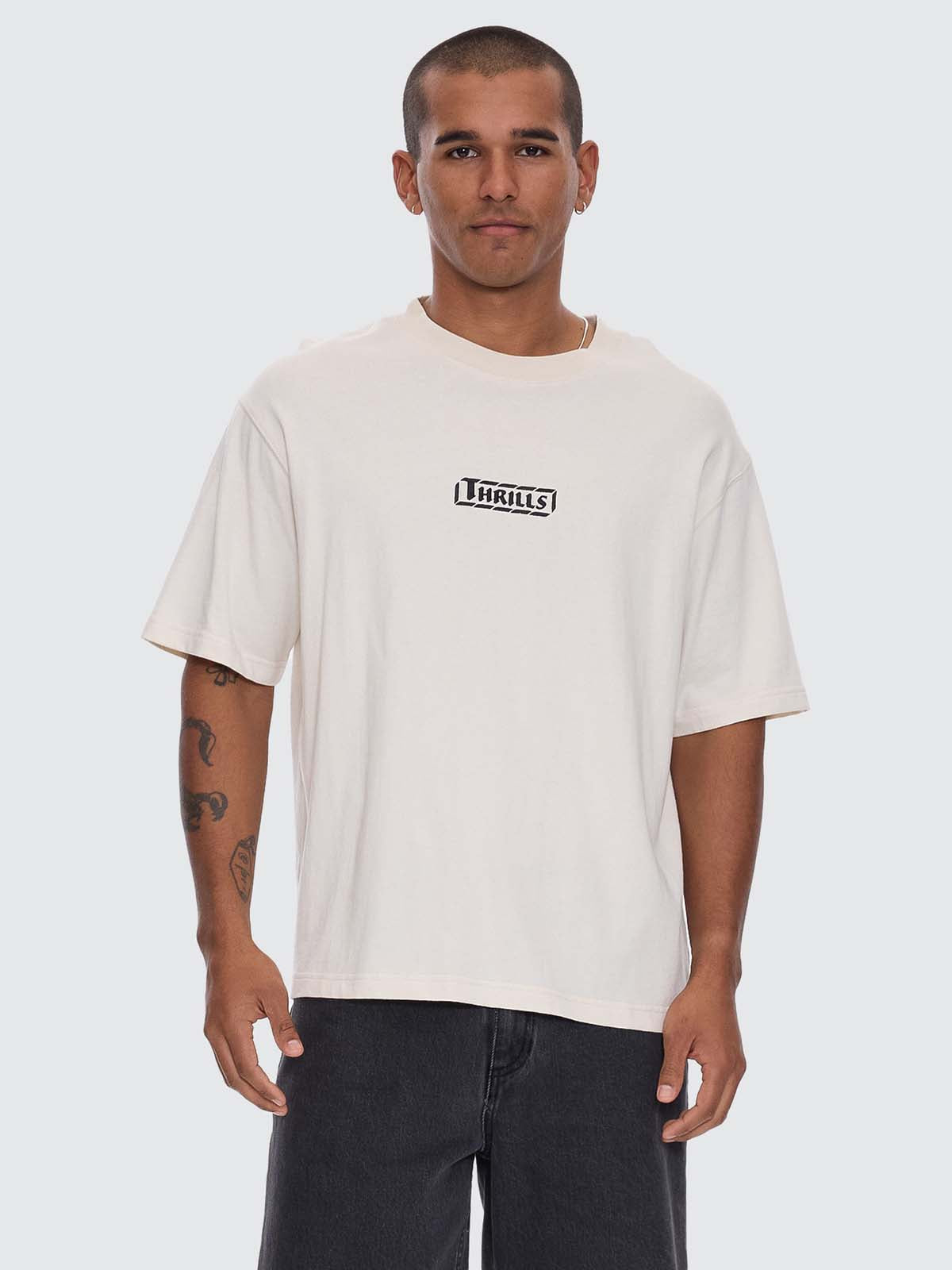 Calm State Embro Box Fit Oversize Cropped Tee - Unbleached XS