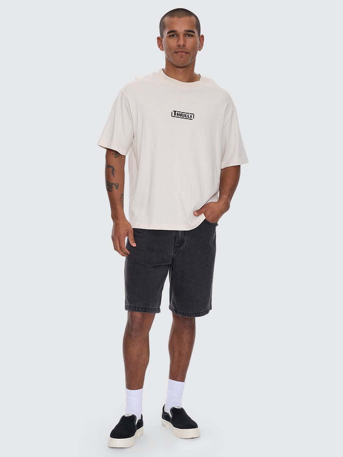 Calm State Embro Box Fit Oversize Cropped Tee - Unbleached XS