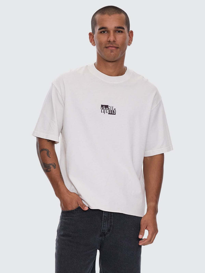 Excitement Excitement Embro Box Fit Oversize Cropped Raw Hem Tee - Lily White XS