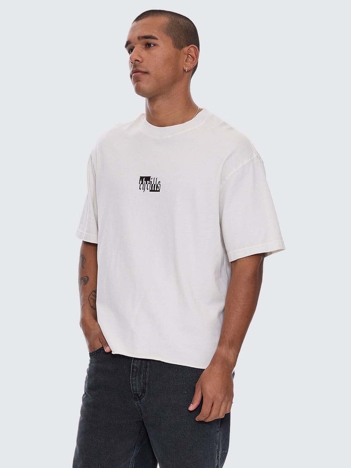 Excitement Excitement Embro Box Fit Oversize Cropped Raw Hem Tee - Lily White XS