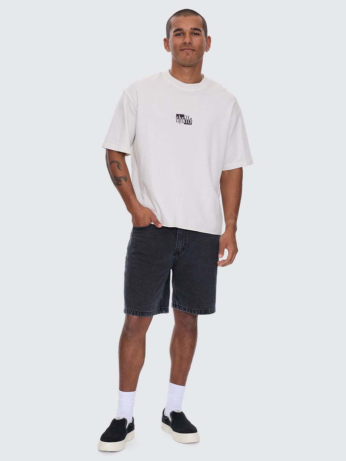 Excitement Excitement Embro Box Fit Oversize Cropped Raw Hem Tee - Lily White XS