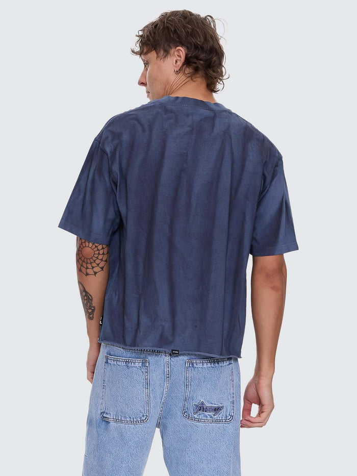 Arts Sunfade Box Fit Oversize Cropped Raw Hem Tee - Sunfade Bleach Indigo XS
