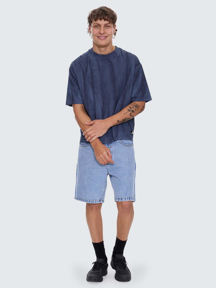Arts Sunfade Box Fit Oversize Cropped Raw Hem Tee - Sunfade Bleach Indigo XS
