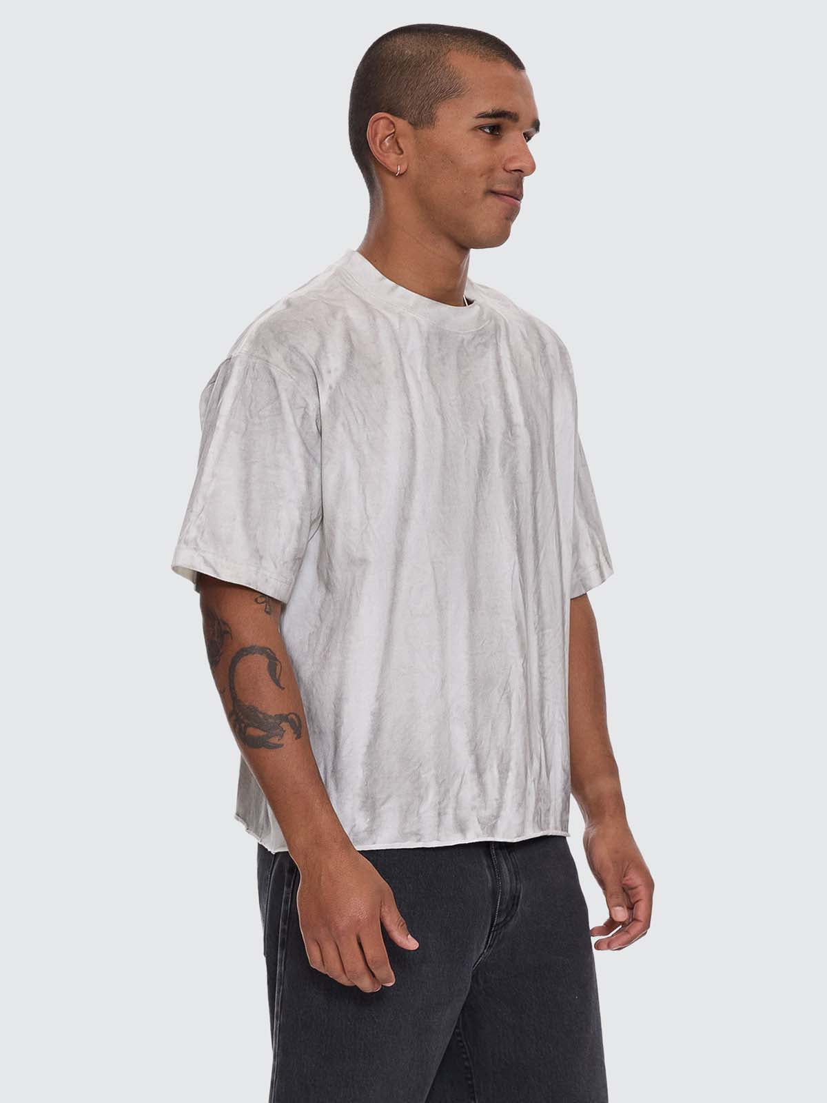 Arts Sunfade Box Fit Oversize Cropped Raw Hem Tee - Sunfade Bleach Charcoal XS