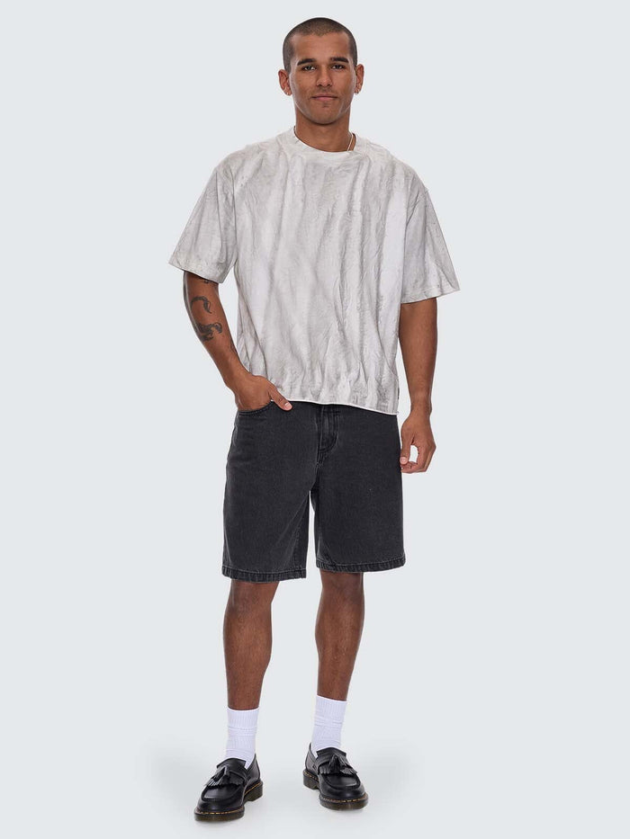 Arts Sunfade Box Fit Oversize Cropped Raw Hem Tee - Sunfade Bleach Charcoal XS
