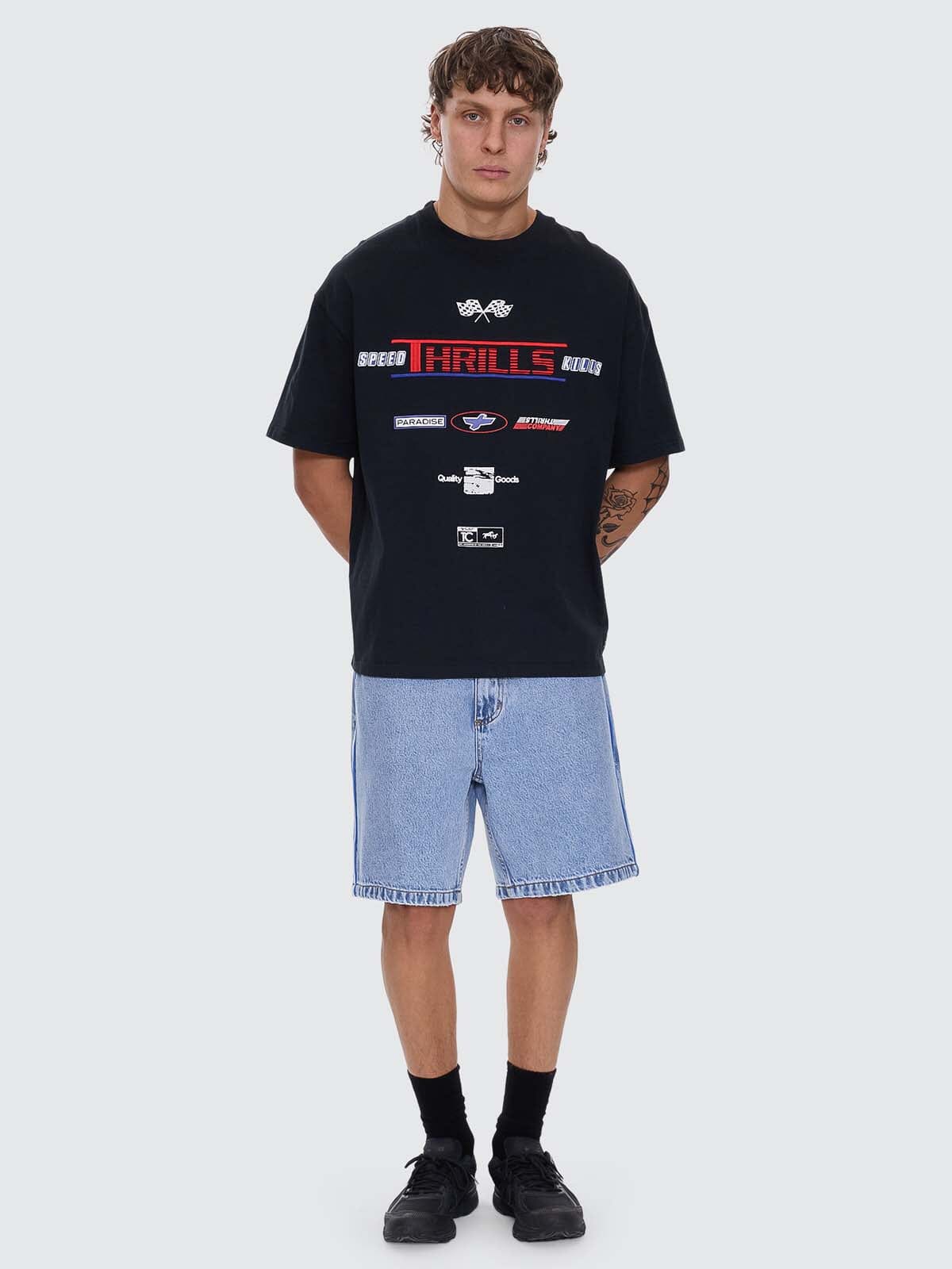 Rapid Fire Box Fit Oversize Tee - Washed Black | Thrills Co.