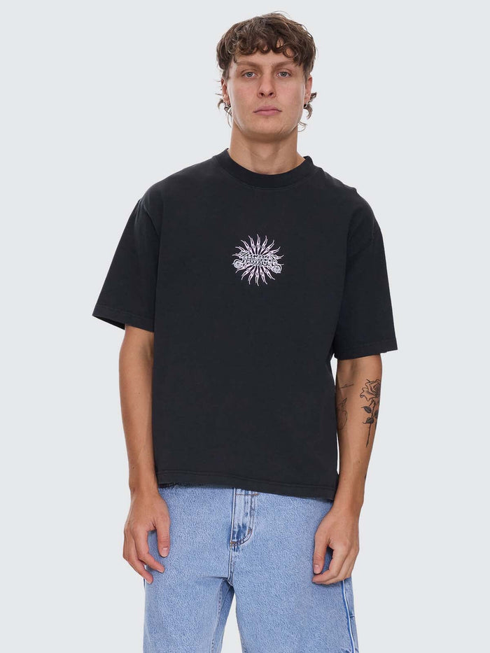 Peace Power Embro Box Fit Oversize Cropped Tee - Pirate Black XS