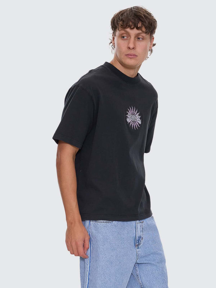 Peace Power Embro Box Fit Oversize Cropped Tee - Pirate Black XS