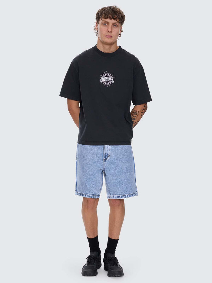 Peace Power Embro Box Fit Oversize Cropped Tee - Pirate Black XS