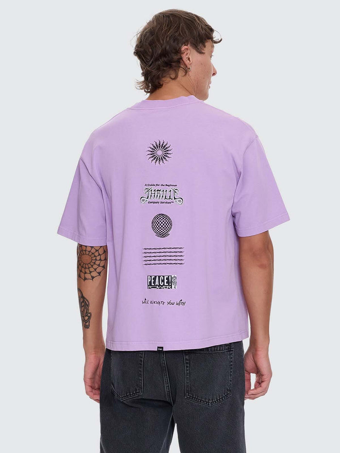 Peace Power Embro Box Fit Oversize Cropped Tee - Lupine XS