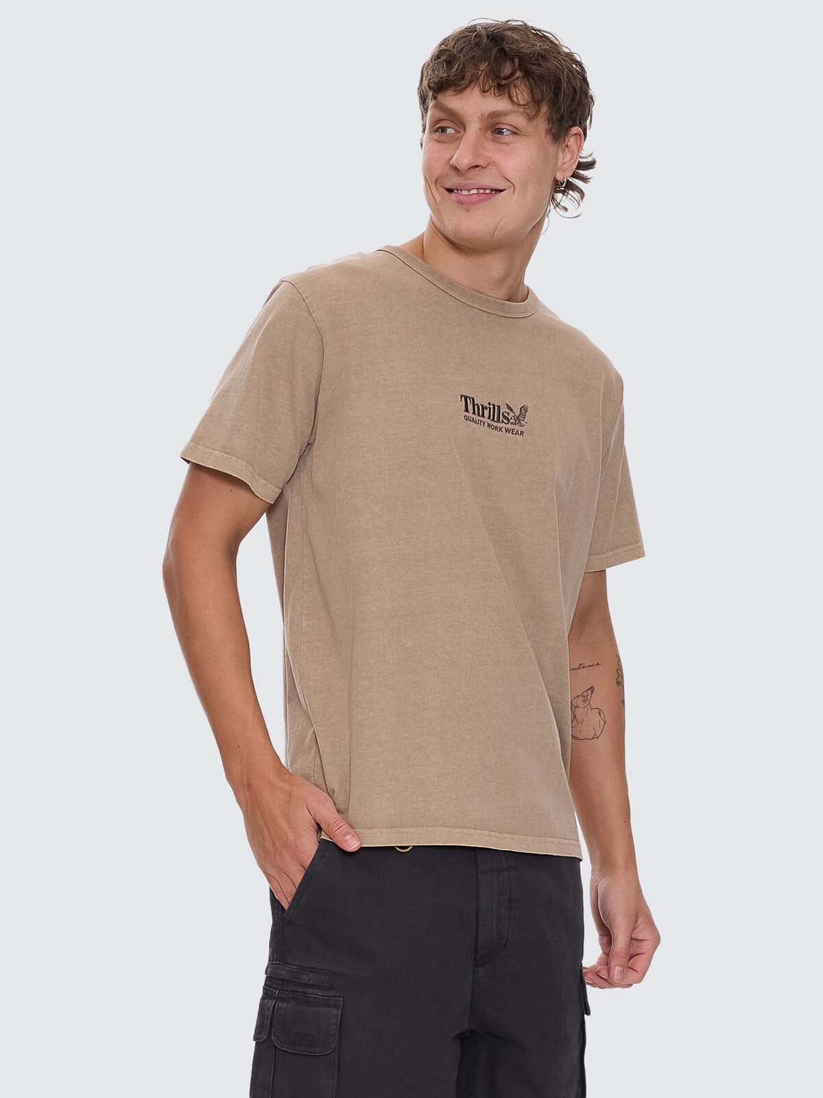 Thrills Workwear Embro Merch Fit Tee - Sand XS