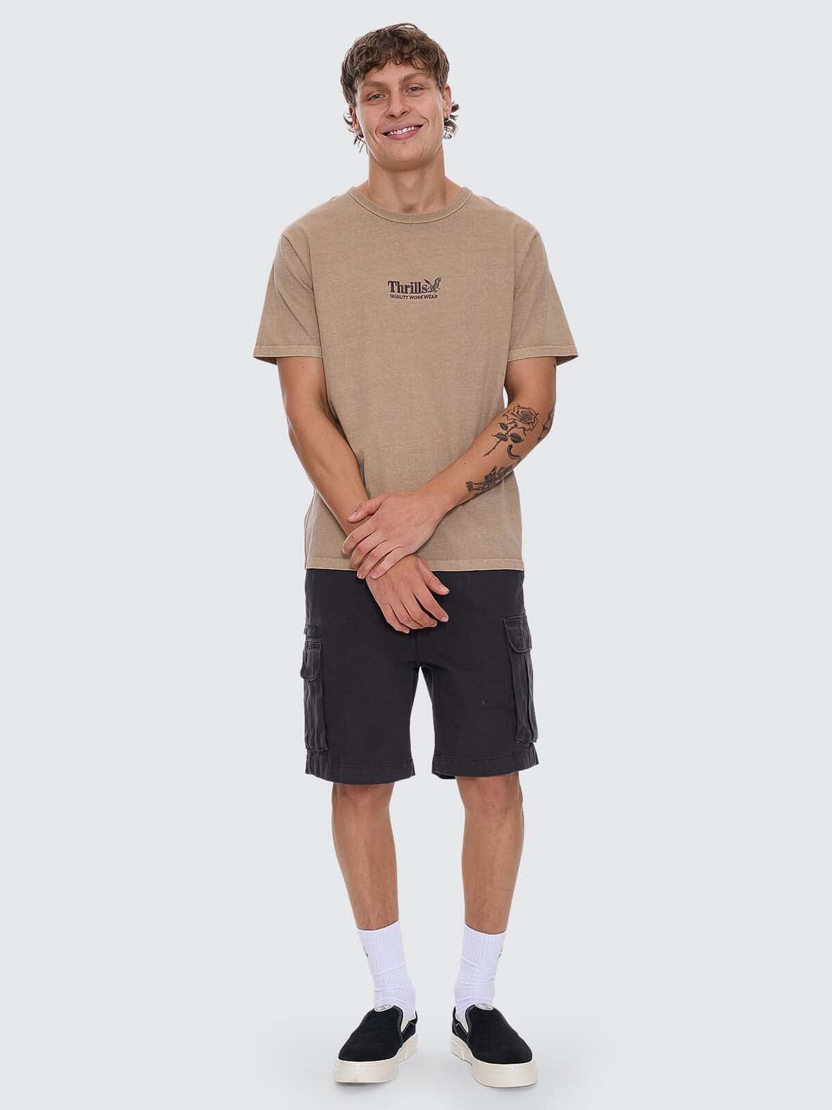 Thrills Workwear Embro Merch Fit Tee - Sand XS