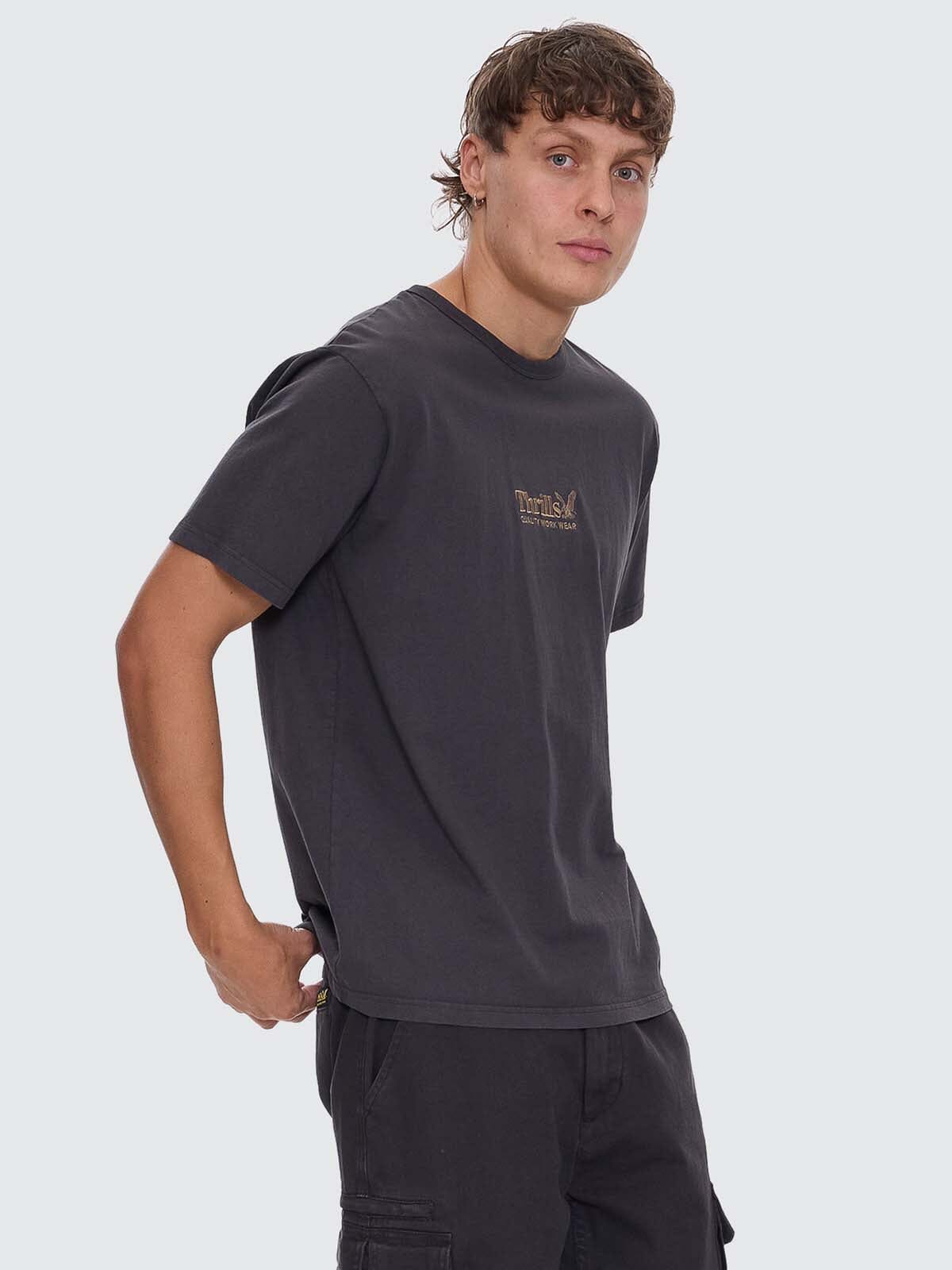 Thrills Workwear Embro Merch Fit Tee - Dark Charcoal XS