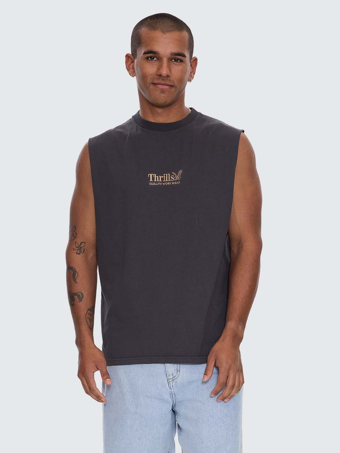 Thrills Workwear Embro Merch Fit Muscle Tee - Dark Charcoal XS