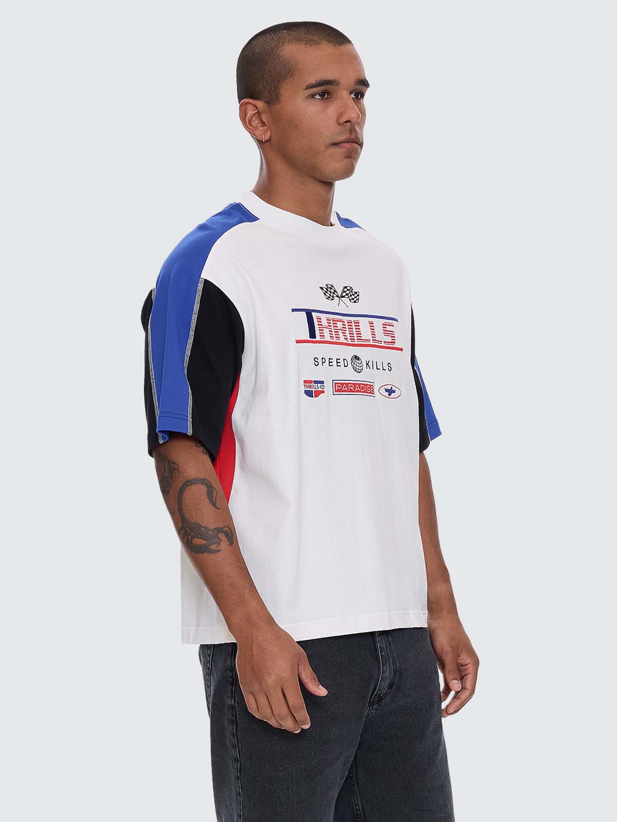 Rapid Fire Panel Box Fit Oversize Cropped Tee - Dirty White XS