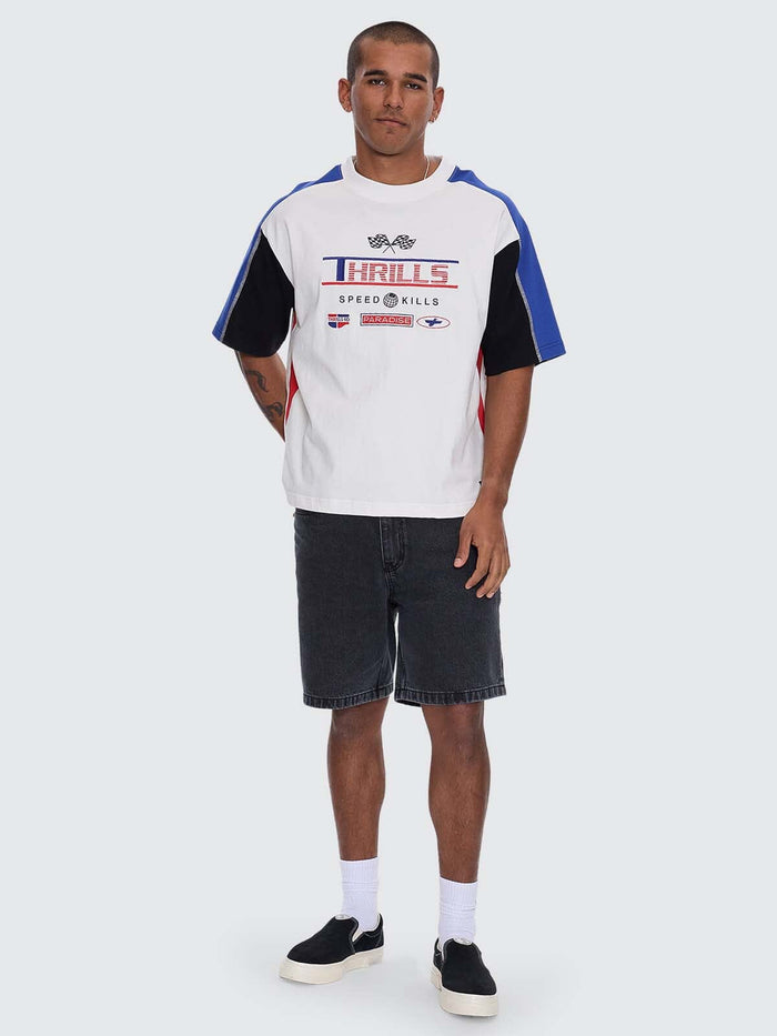 Rapid Fire Panel Box Fit Oversize Cropped Tee - Dirty White XS