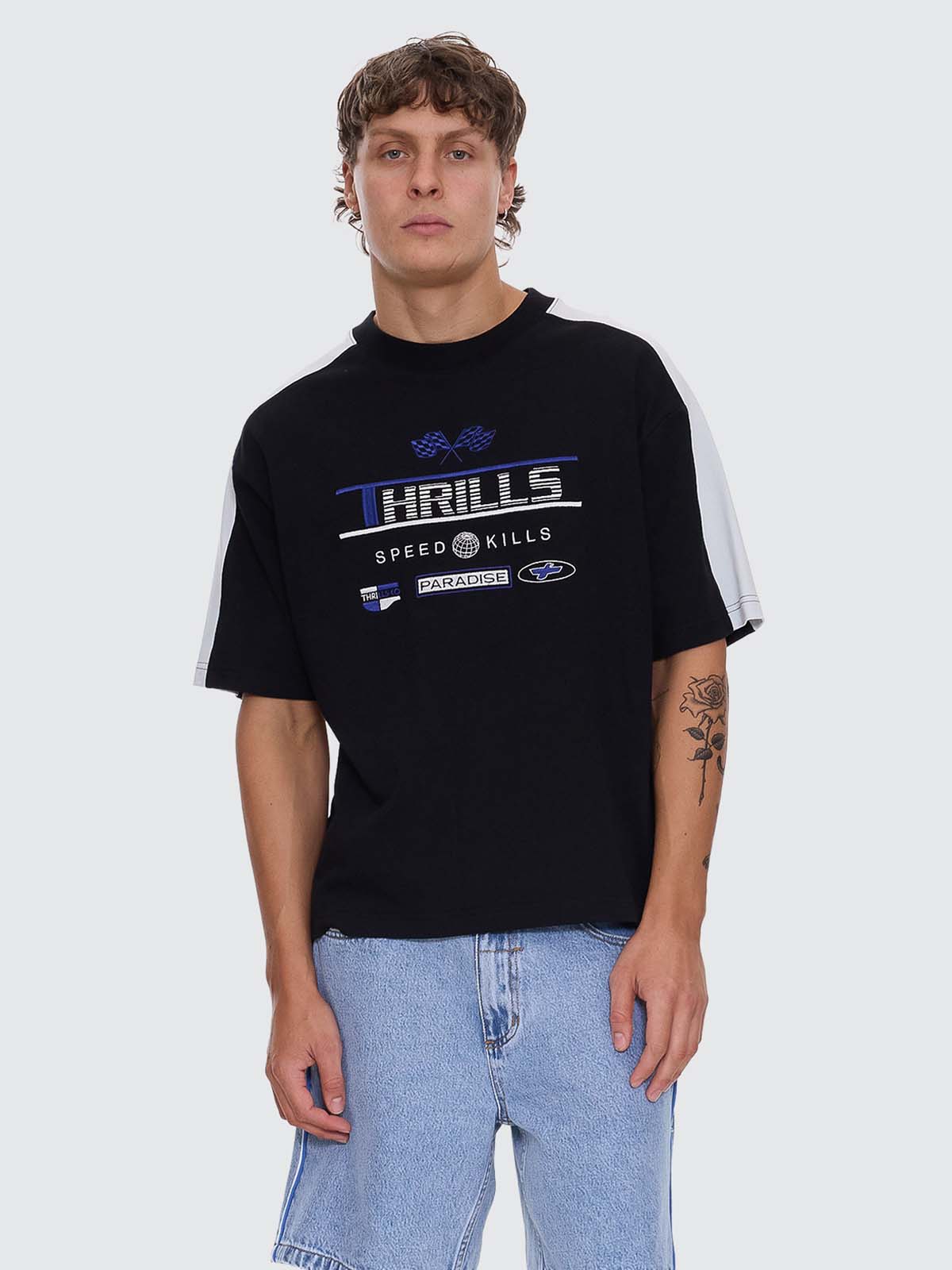 Rapid Fire Panel Box Fit Oversize Cropped Tee - Black XS