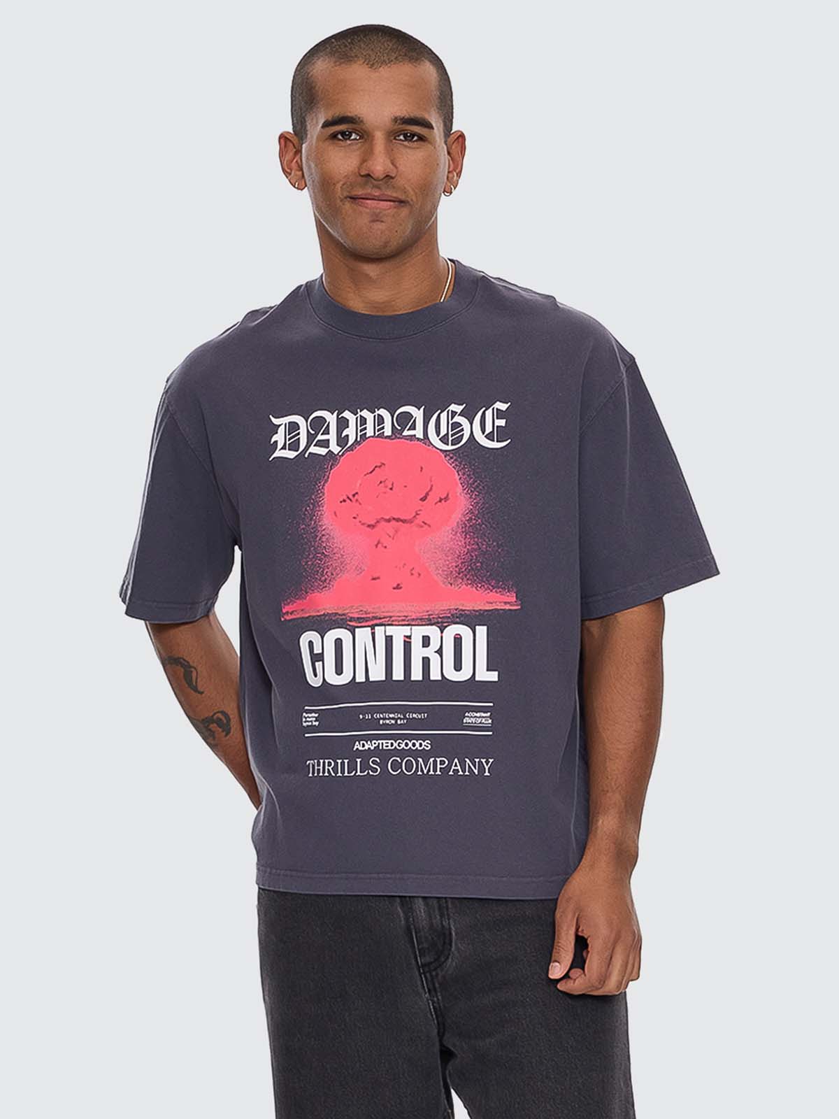 Damage Control Box Fit Oversize Cropped Tee - Ebony XS