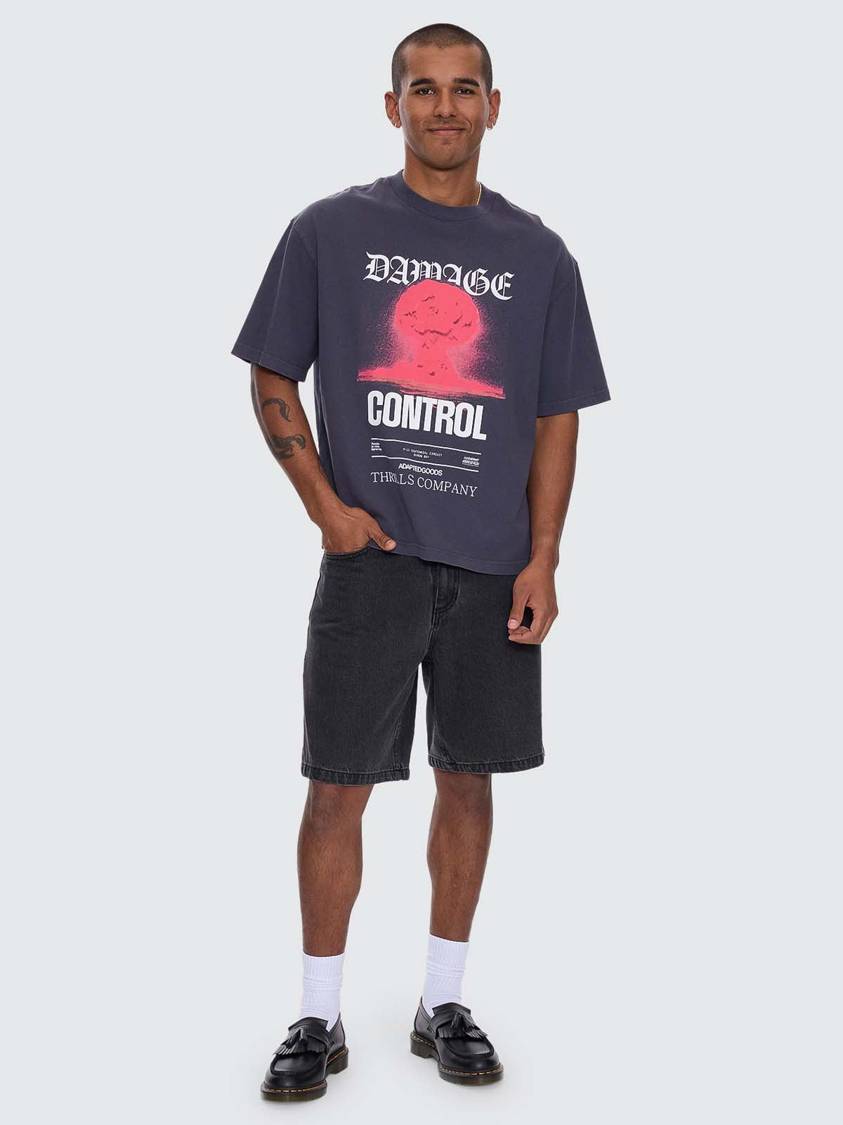 Damage Control Box Fit Oversize Cropped Tee - Ebony XS
