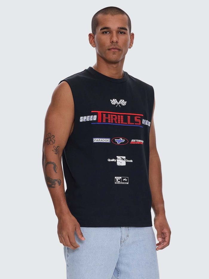 Rapid Fire Box Fit Oversize Muscle Tee - Washed Black XS