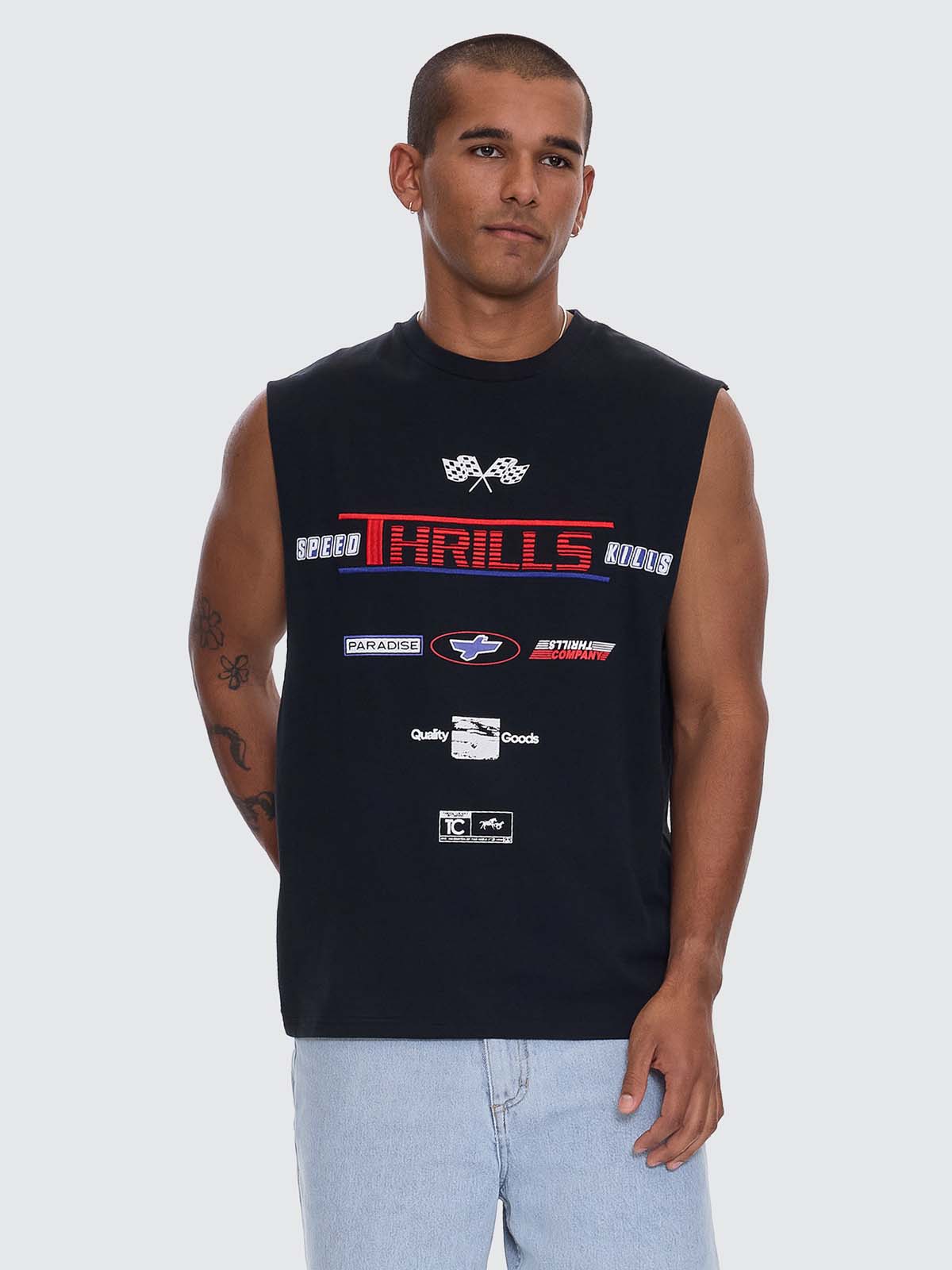 Rapid Fire Box Fit Oversize Muscle Tee - Washed Black XS