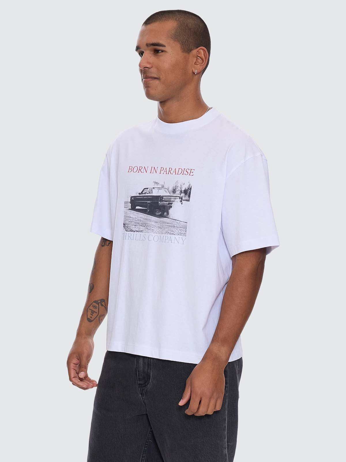 Metal and Dust Box Fit Oversize Cropped Tee - White XS