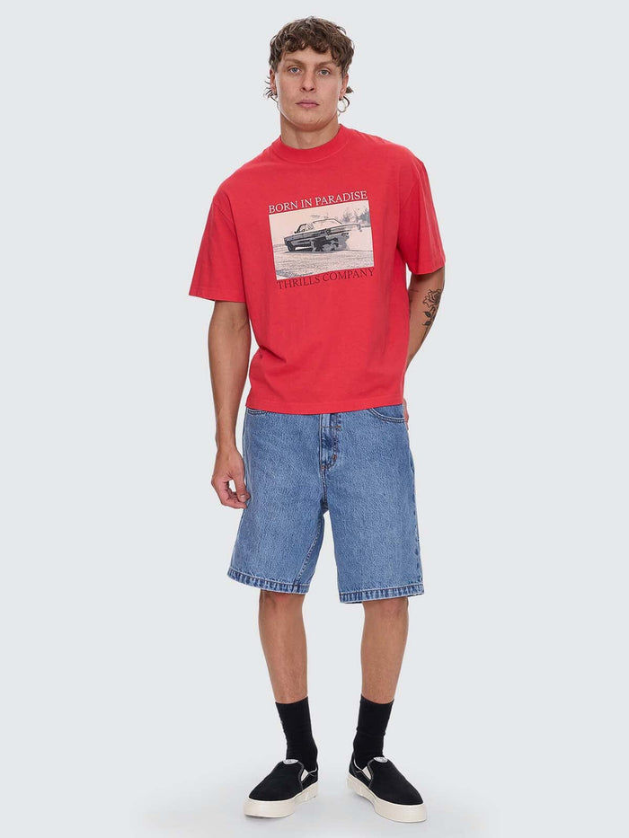 Metal and Dust Box Fit Oversize Cropped Tee - Flame Red XS