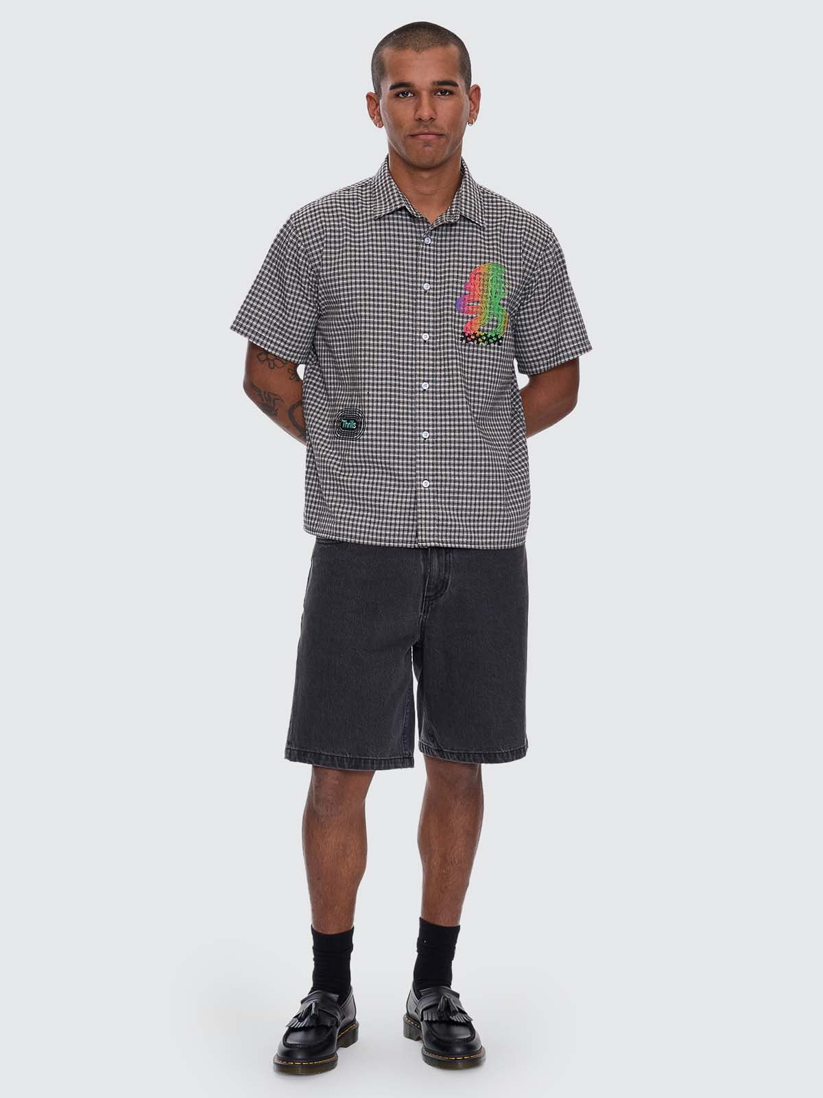 It's In The Cards Short Sleeve Cropped Shirt - Black