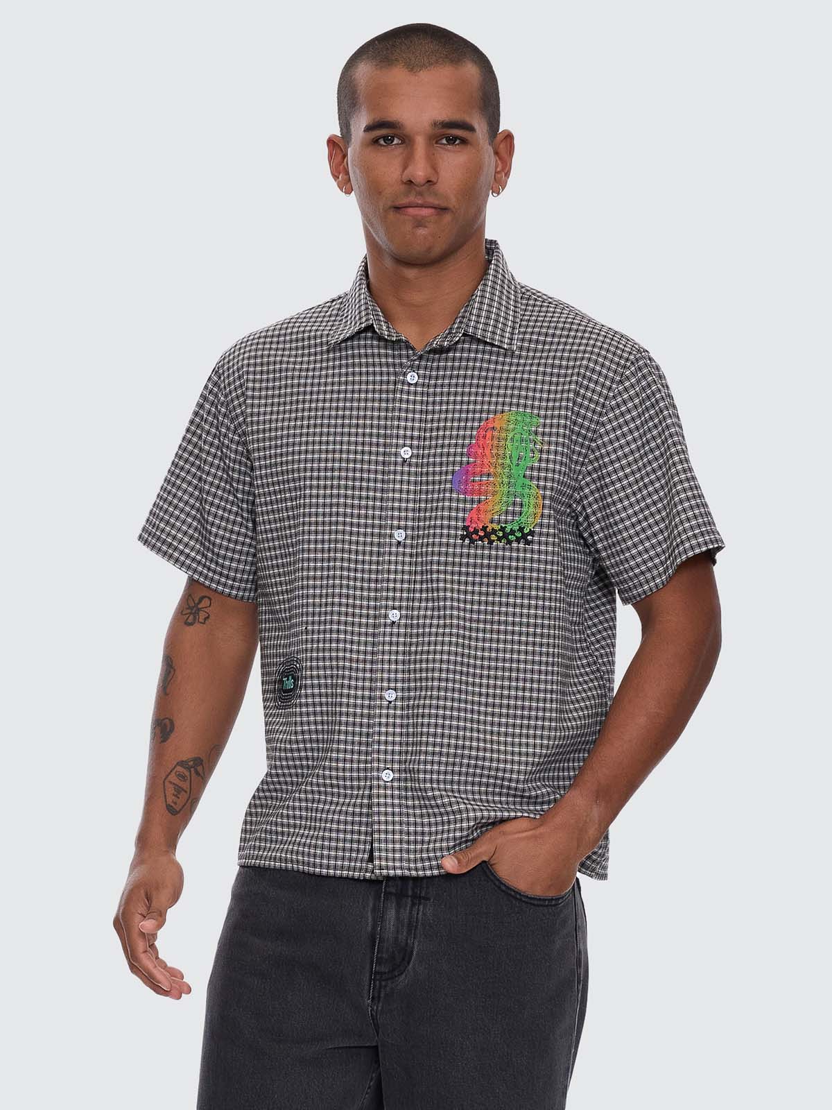 It's In The Cards Short Sleeve Cropped Shirt - Black