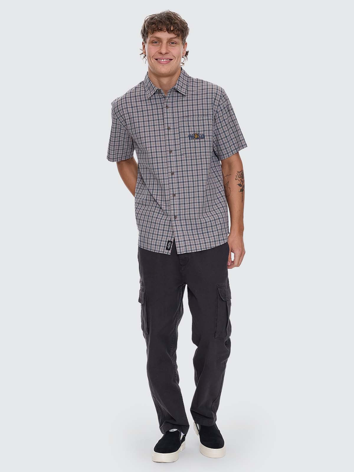 Eyes In The Grass Short Sleeve Shirt - Light Grey XS