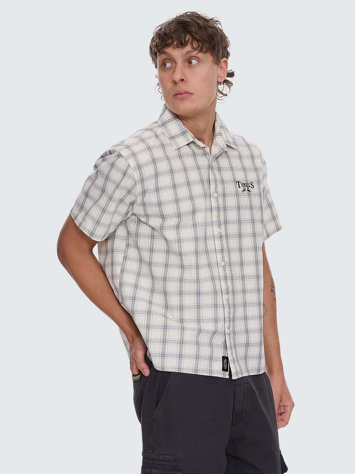 Touch The Sky Check Short Sleeve Cropped Shirt - Heritage White XS