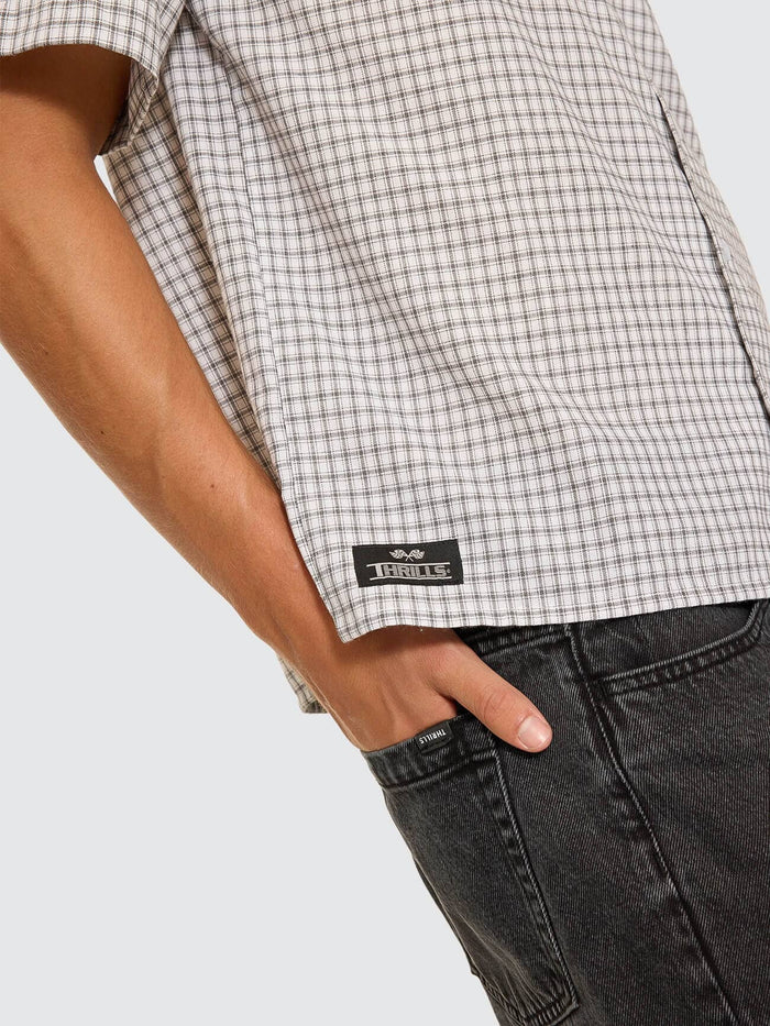 Super Charged Short Sleeve Cropped Check Work Shirt - White
