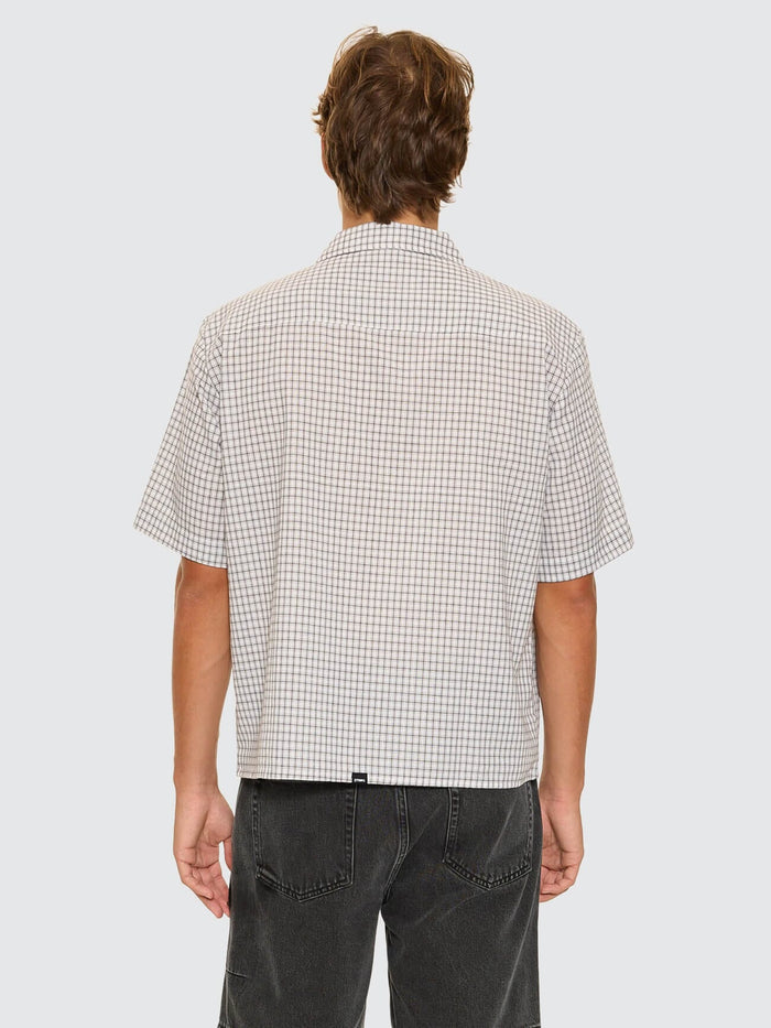 Super Charged Short Sleeve Cropped Check Work Shirt - White