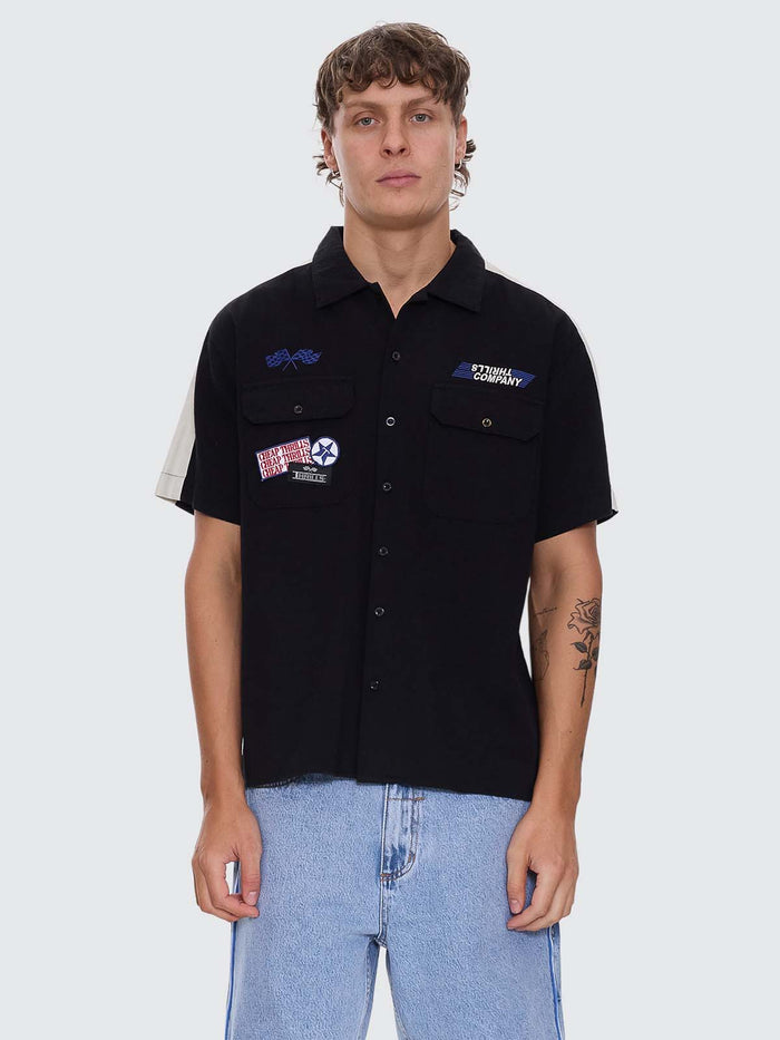 Rapid Fire Short Sleeve Cropped Panel Shirt - Black XS