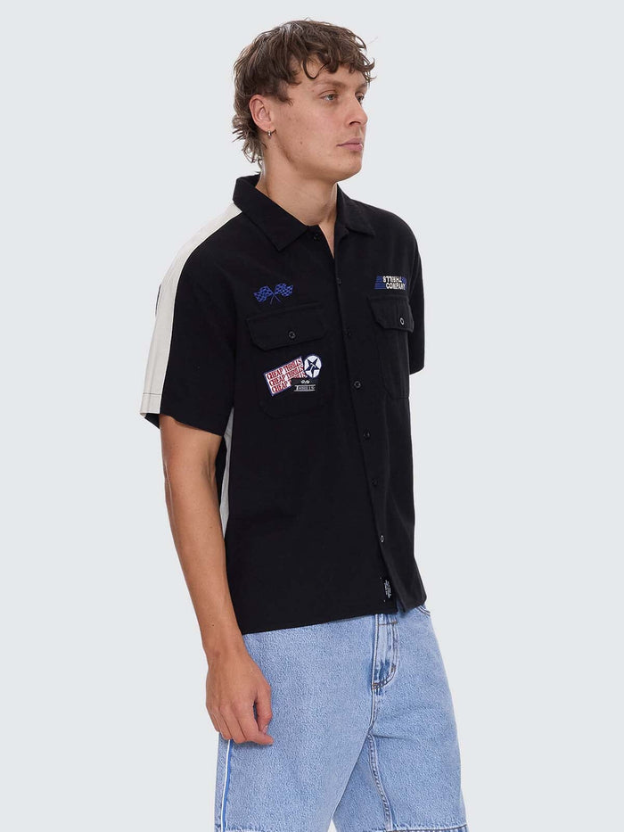 Rapid Fire Short Sleeve Cropped Panel Shirt - Black XS