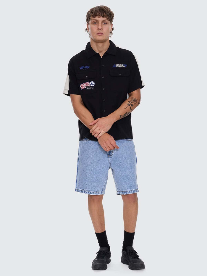Rapid Fire Short Sleeve Cropped Panel Shirt - Black XS