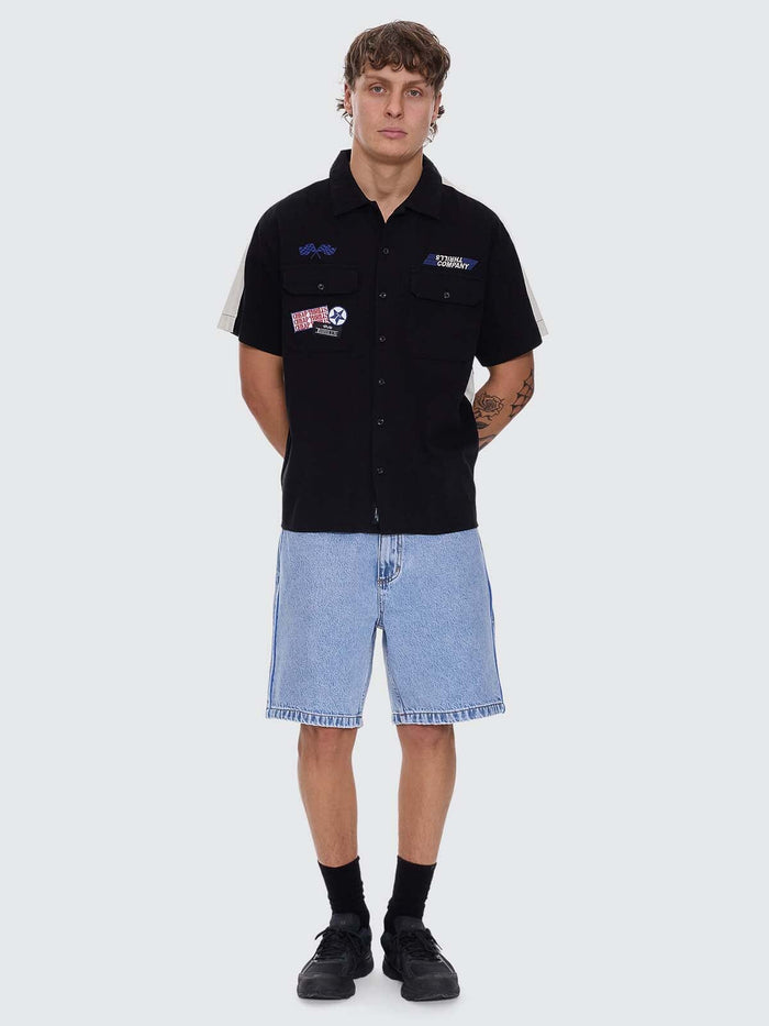 Rapid Fire Short Sleeve Cropped Panel Shirt - Black XS