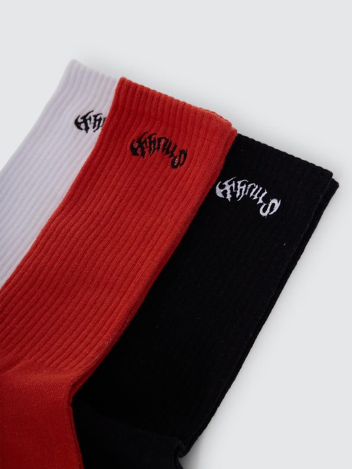 Staggered 3 Pack Sock - Poinciana - White - Black One Size