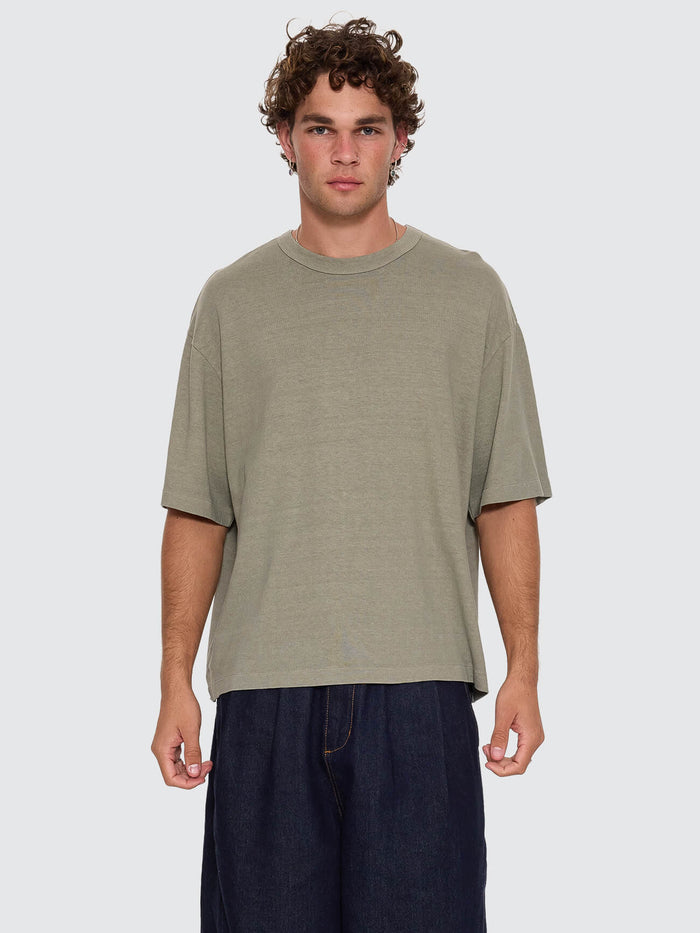 Hemp Thrills Embro Box Crop Tee - Dust Army XS