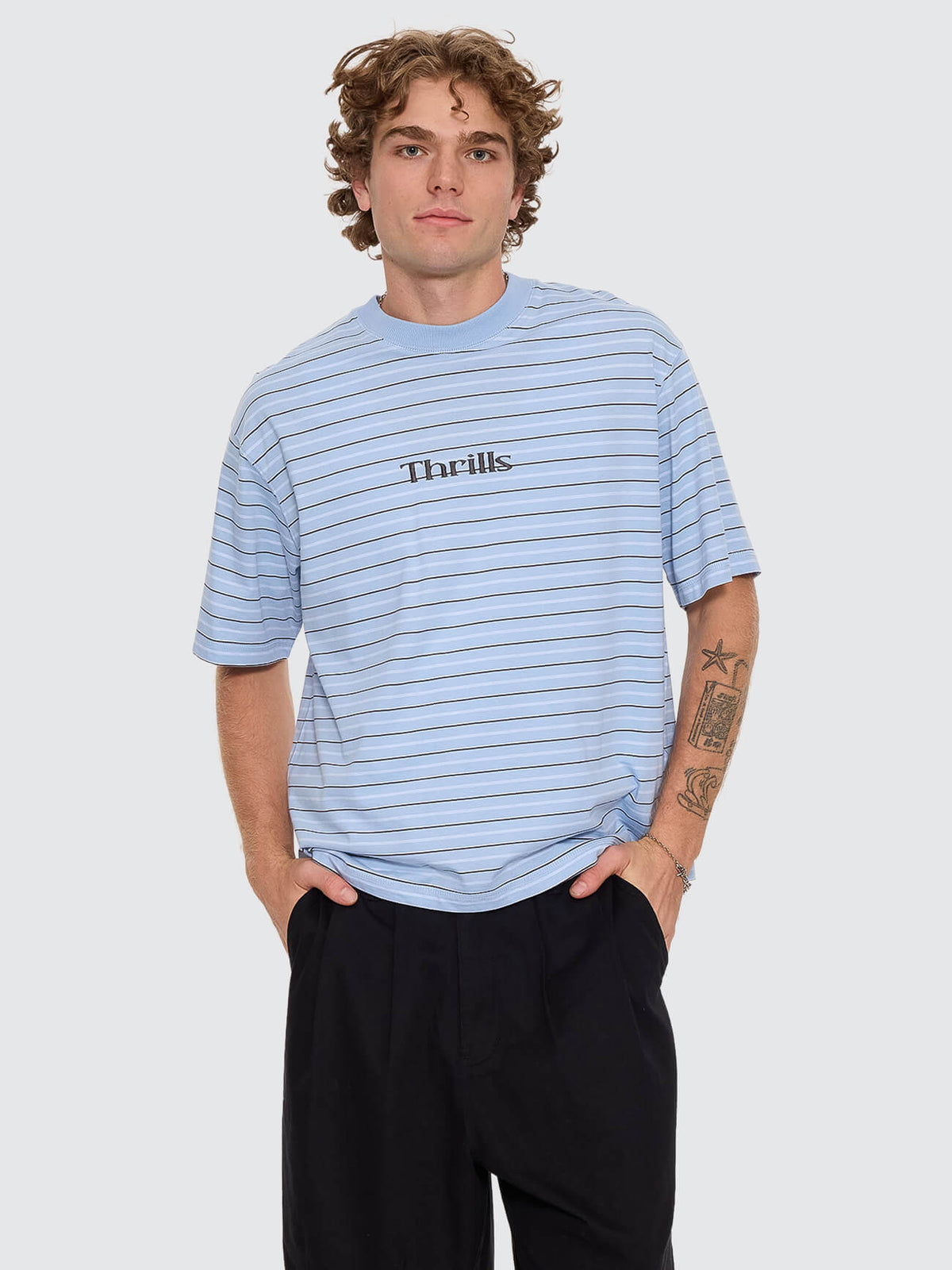 Flowers Of Tomorrow Stripe Box Crop Tee - Placid Blue XS