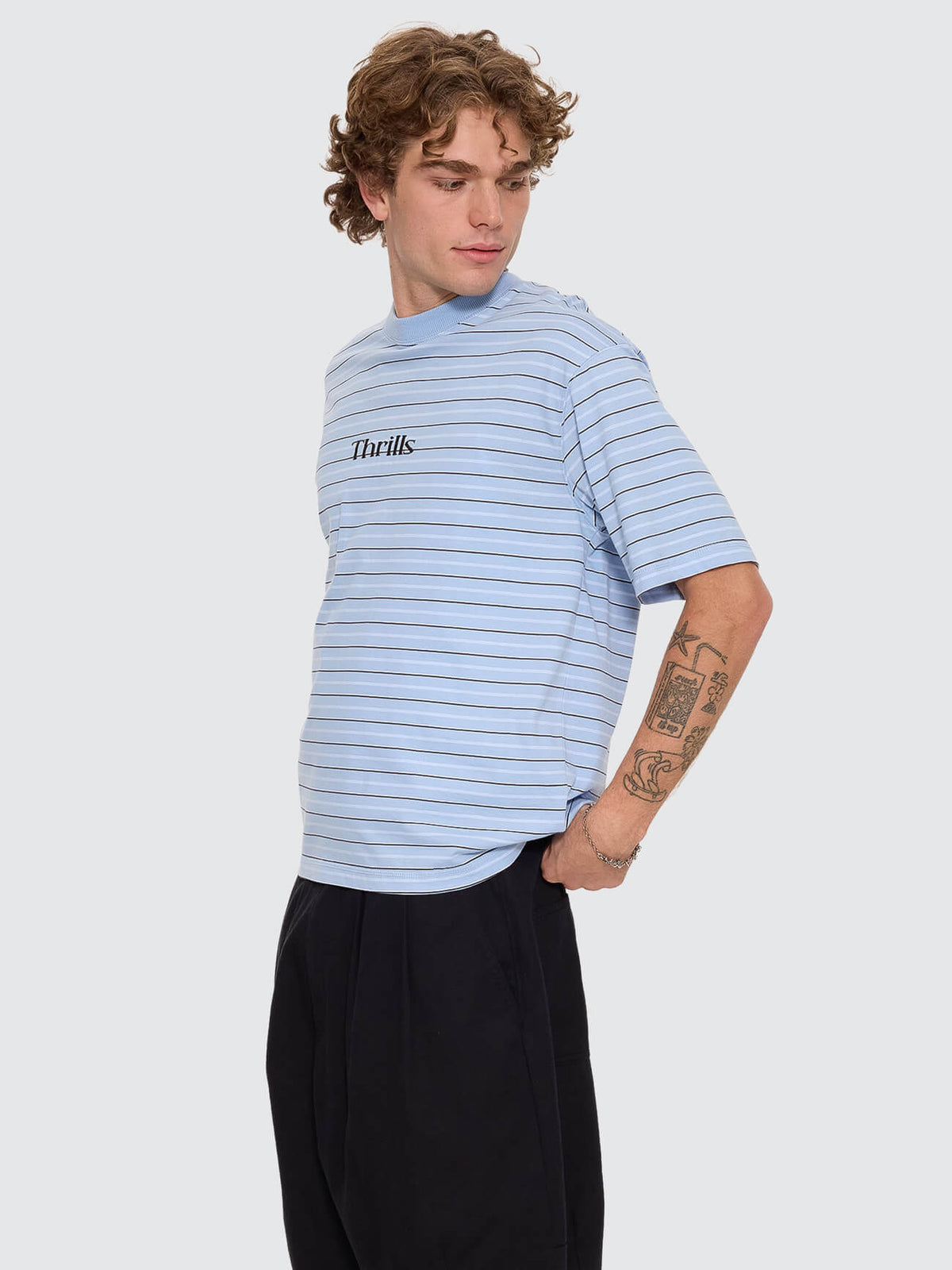 Flowers Of Tomorrow Stripe Box Crop Tee - Placid Blue XS